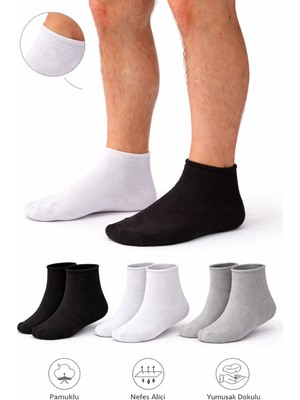Ducks Socks Erkek Pamuk Dikişsiz Lastiksiz Çorap 3'lü Paket Kısa Konç / Iz Bırakmaz / Sıkmayan Çorap