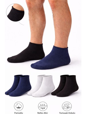 Ducks Socks Erkek Pamuk Dikişsiz Lastiksiz Çorap 3'lü Paket Kısa Konç / Iz Bırakmaz / Sıkmayan Çorap