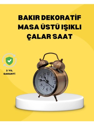Brf Store Sepetium Dekoratif Bronz Renk Metal Alarmlı Masa Üstü Saat Klasik Tasarım