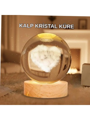 Brf Store Sepetium Ahşap Standlı Kalp Motifli Işıklı Cam Küre Hediye Seçeneği