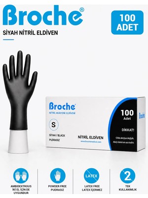 Broche Tek Kullanımlık Pudrasız Nitril Eldiven S Beden Siyah 100'LÜ