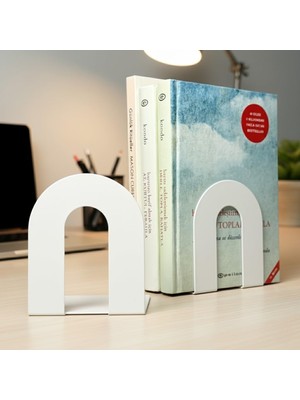 Brf Store Sepetium 2'li Metal Kitap Desteği Kitap Tutucu (Ikili) Dekoratif Aksesuar (Beyaz)
