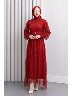 Missvalle Kemeri Taşlı Tül Abiye Kiremit 12242