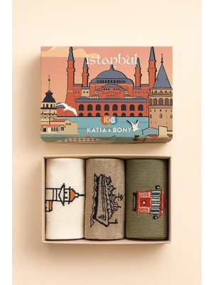 Özel Istanbul Koleksiyonu Kutulu 3'lü Şehir Serisi Unisex Çorap Seti