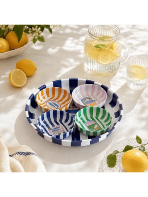 Sarkap Home 26 cm Sardines Mavi Meyve Tabağı ve 4'lü Çerezlik Seti