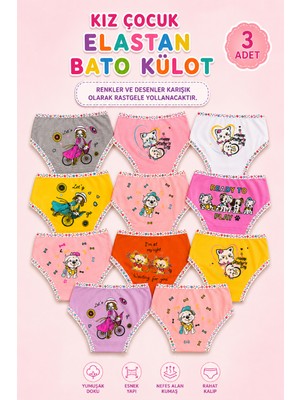 Alıç Tutku Kız Çocuk Külot Elastan Arka Yüzü Baskılı Bato Külot(Tutku Yetkili Satıcısı) - 3 Adet