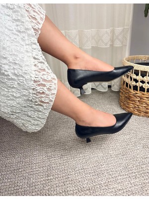 Asmi Shoes Kadın Moni Siyah Cilt 3 cm Topuklu Ayakkabı