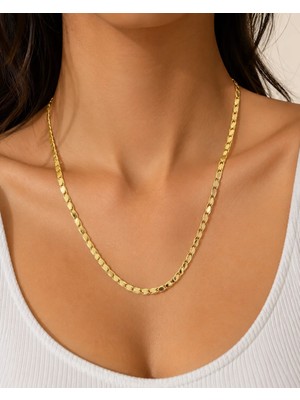Fm 💎 Premium Gold Renk Parlak ve Şık Pullu Arpa 316l Çelik Zincir Kadın Kolye (60cm)