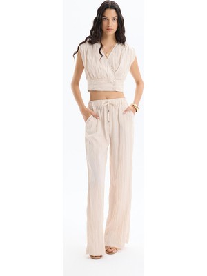 Quzu 25YPNT00196 Kadın Beli Lastik Detaylı Pantolon