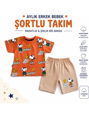 Zuzu Polo Snoopy Baskılı Aylık Erkek Bebek Şortlu 2'li Takım