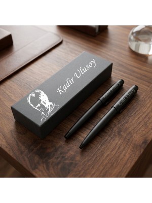 Çılgıntrend Kişiye Özel Atatürk Imzalı Mat Siyah Ikili Kalem Seti (Özel Kutulu)