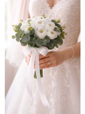 Bioren Şakayık Gelin Çiçeği Okaliptüslü Gelin Buketi Nikah Çiçeği