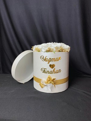 Bioren Büyük Silindir Kutuda Islak Yapay Güller, Isteme Çiçeği, Söz Çiçeği, Nişan Çiçeği, Söz Nişan Çiçeği