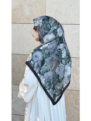 Qalortex Scarf Pamuklu Gonca Desen Eşarp - Antrasit