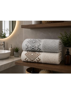MySoft Home El Yüz Havlusu 2 Adet Pamuklu 50 x 90 cm Etnik Desen Ultra Yumuşak