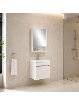 Kale Optimum 65 cm Set Beyaz (Lavabo + Dolap + Düz Ayna)
