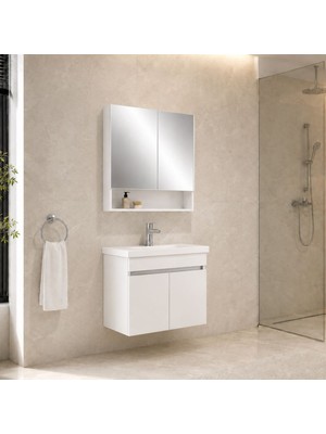 Kale Optimum 80 cm Set Beyaz (Lavabo + Dolap + Düz Ayna)