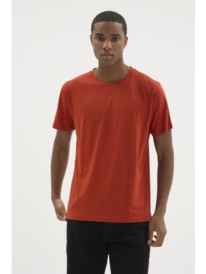 Kly Erkek Kısa Kol Bisiklet Yaka Basic Modal Kiremit T-Shirt C1T2N5