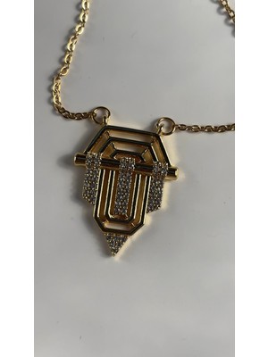 Stelle Jewelry Paslanmaz Çelik Serenay Kolye Gold Renk Geometrik Taşlı Kolye Şık Kadın Takı Aksesuar