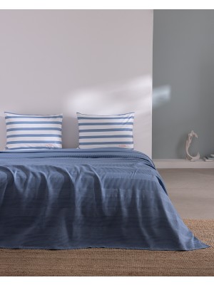 Madame Coco Mathilda King Size %100 Pamuk Karde Düz Pike Takımı - Indigo