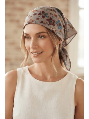 Walkenzo Lara Çiçek Desenli %100 Pamuklu Çok Amaçlı Bandana Fular