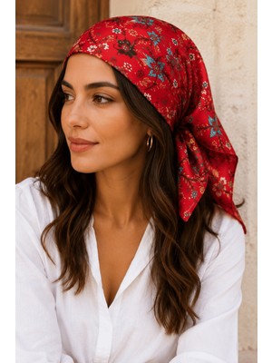 Walkenzo Lara Çiçek Desenli %100 Pamuklu Çok Amaçlı Bandana Fular