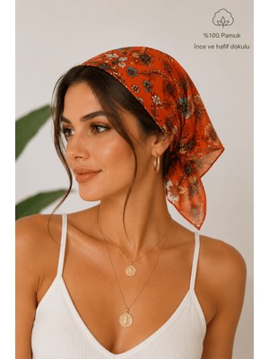Walkenzo Lara Çiçek Desenli %100 Pamuklu Çok Amaçlı Bandana Fular