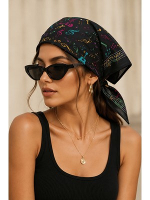Walkenzo Nota ve Gitar Desenli %100 Pamuklu Çok Amaçlı Bandana Fular