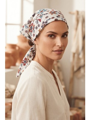 Walkenzo Lara Çiçek Desenli %100 Pamuklu Çok Amaçlı Bandana Fular