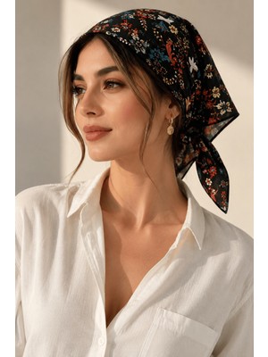 Walkenzo Lara Çiçek Desenli %100 Pamuklu Çok Amaçlı Bandana Fular