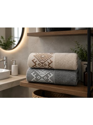 MySoft Home El Yüz Havlusu 2 Adet Pamuklu 50 x 90 cm Etnik Desen Ultra Yumuşak