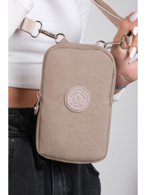 Nemo Bags Açık Vizon Cüzdan, Telefonluk, Crinkle Su Geçirmez Kumaş, Çapraz Askılı Omuz Çantası, 18X11CM