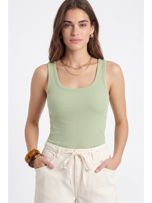 Ritnice Kadın Cotton Premium Doku Açık Çağla Pamuklu Basic Fitilli Atlet