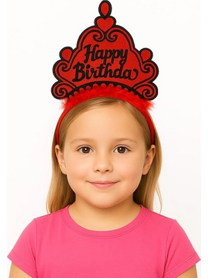 Renklime Kırmızı Happy Birthday Prenses Tacı – Doğum Günü Taç Aksesuarı