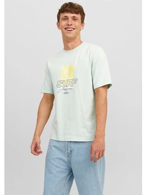 Belirtilmemiş Jack&jones 12234242 Vacay Yazılı Pamuklu Kısa Kol Tshırt
