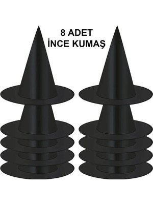 Renklime 8 Adet Siyah Cadı Şapkası – Yetişkin & Çocuk Kostüm Aksesuarı