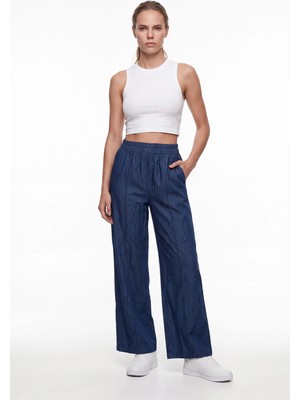 Cemo Kadın Yüksek Bel Dikiş Detaylı Straight Fit Jean Pantolon