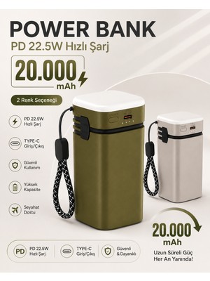 teknokutum Tekno Kutum 20.000 Mah 22.5W Pd Hızlı Şarj Powerbank Dahili Kablolu Type-C Giriş/çıkış