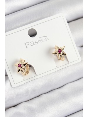 Renklime Pirinç Zirkon Taşlı Yıldız Model Gold Renk Çocuk Küpe