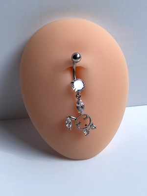 Kurukafa Gift Çelik Göbek Piercing Tavşan Süslü  Figürlü Zirkon Taşlı Göbek Piercing Kadın Aksesuarı