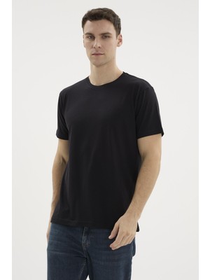 Kly Erkek Kısa Kol Bisiklet Yaka Basic Modal Lacivert T-Shirt C1T2N5