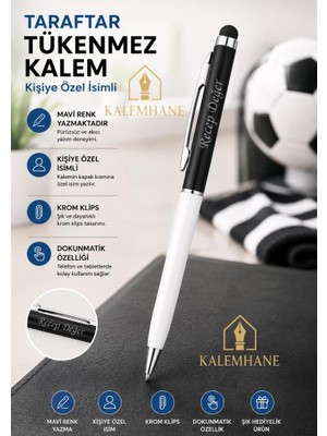 Kalemhane Kişiye Özel Taraftar Tükenmez Kalem Kutulu ve Dokunmatik Özellik Siyah Beyaz