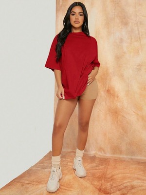Mügerella Büyük Beden %100 Pamuk Oversize Kalıp Basic T-Shirt / Tişört