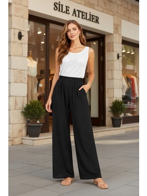 Şile Atelier Şile  Atelier Kadın Siyah Şile Bezi Bol Paça Lastikli Pantolon