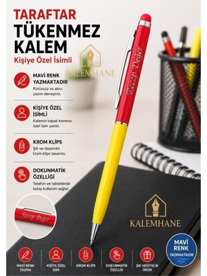 Kalemhane Kişiye Özel Taraftar Tükenmez Kalem Kutulu ve Dokunmatik Özellik- Sarı Kırmızı