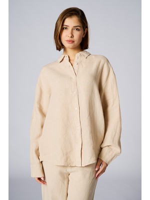 Twister Bg 850 Oversize %100 Keten Kadın Uzun Kol Gömlek