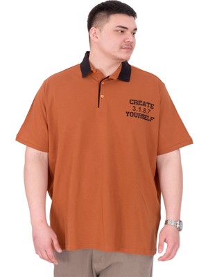 ModeXL Mode Xl Büyük Beden Erkek T-Shirt Polo Yaka Yourself U25310 Tarçın