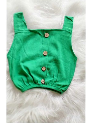 Elada Moda Çimen Yeşil Önden Düğmeli Kız Çocuk Crop Bluz
