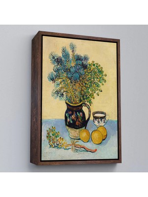 Uslucan Alışveriş Ahşap Çerçeveli Natürmort Kır Çiçekleri Ile Majolica Tarzı Sürahi Tablo - Vincent Van GOGH-7451