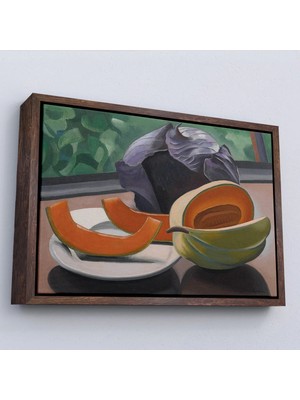 Uslucan Alışveriş Ahşap Çerçeveli Auguste Herbin - Kavunlu Natürmort - Still Life With MELON-7101